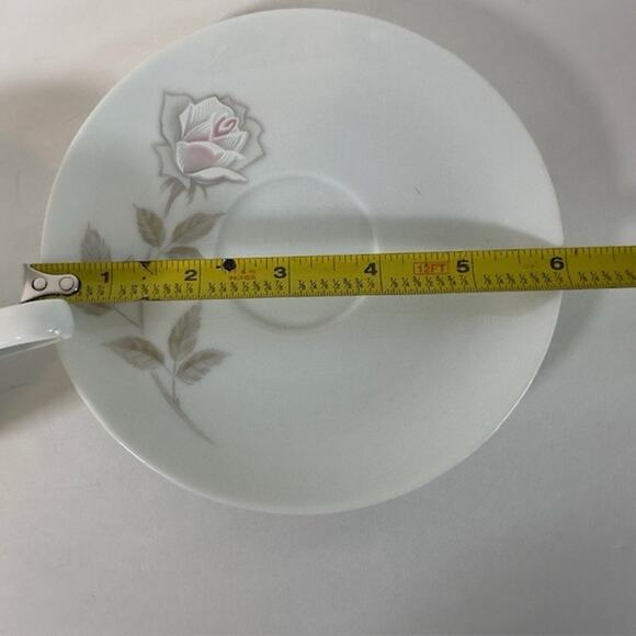 Noritake Edenrose 2 Flat Cup & Saucer Sets Gray/Pink/White Roses VTG - Picture 8 of 15
